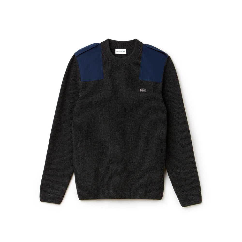 Men's Crew Neck Colorblock Ribbed Wool And Cotton Sweater / Lacoste
