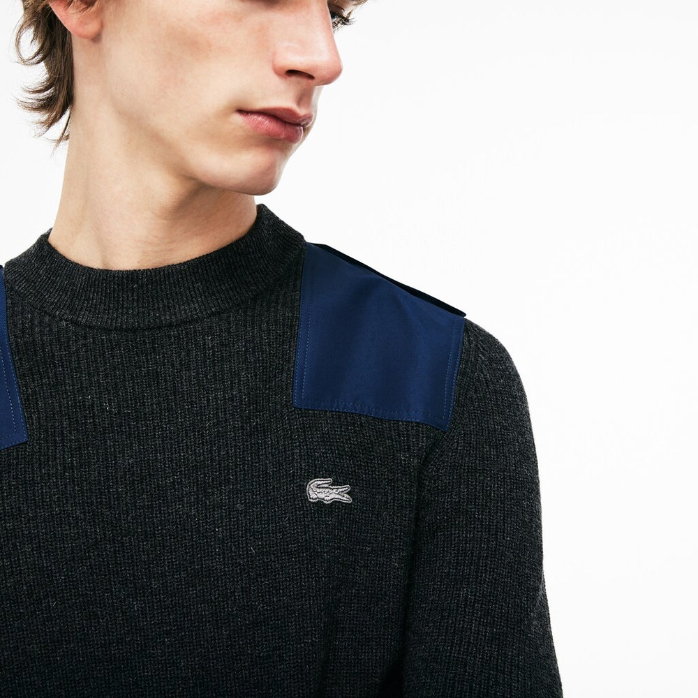 Men's Crew Neck Colorblock Ribbed Wool And Cotton Sweater / Lacoste