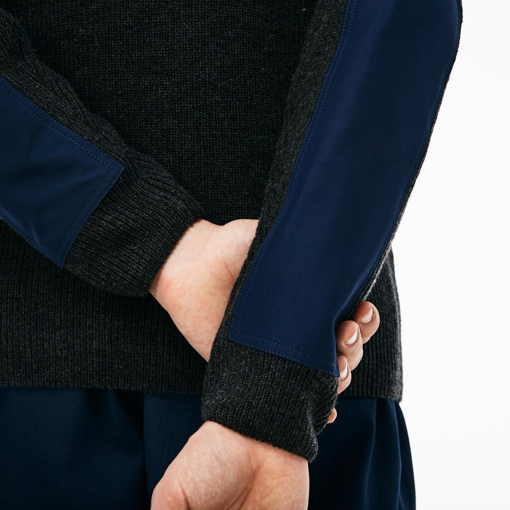 Men's Crew Neck Colorblock Ribbed Wool And Cotton Sweater / Lacoste