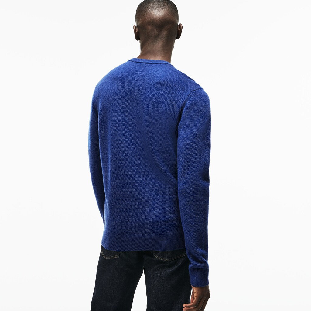 Men's Crew Neck Double Wool And Cashmere Piqué Sweater / Lacoste
