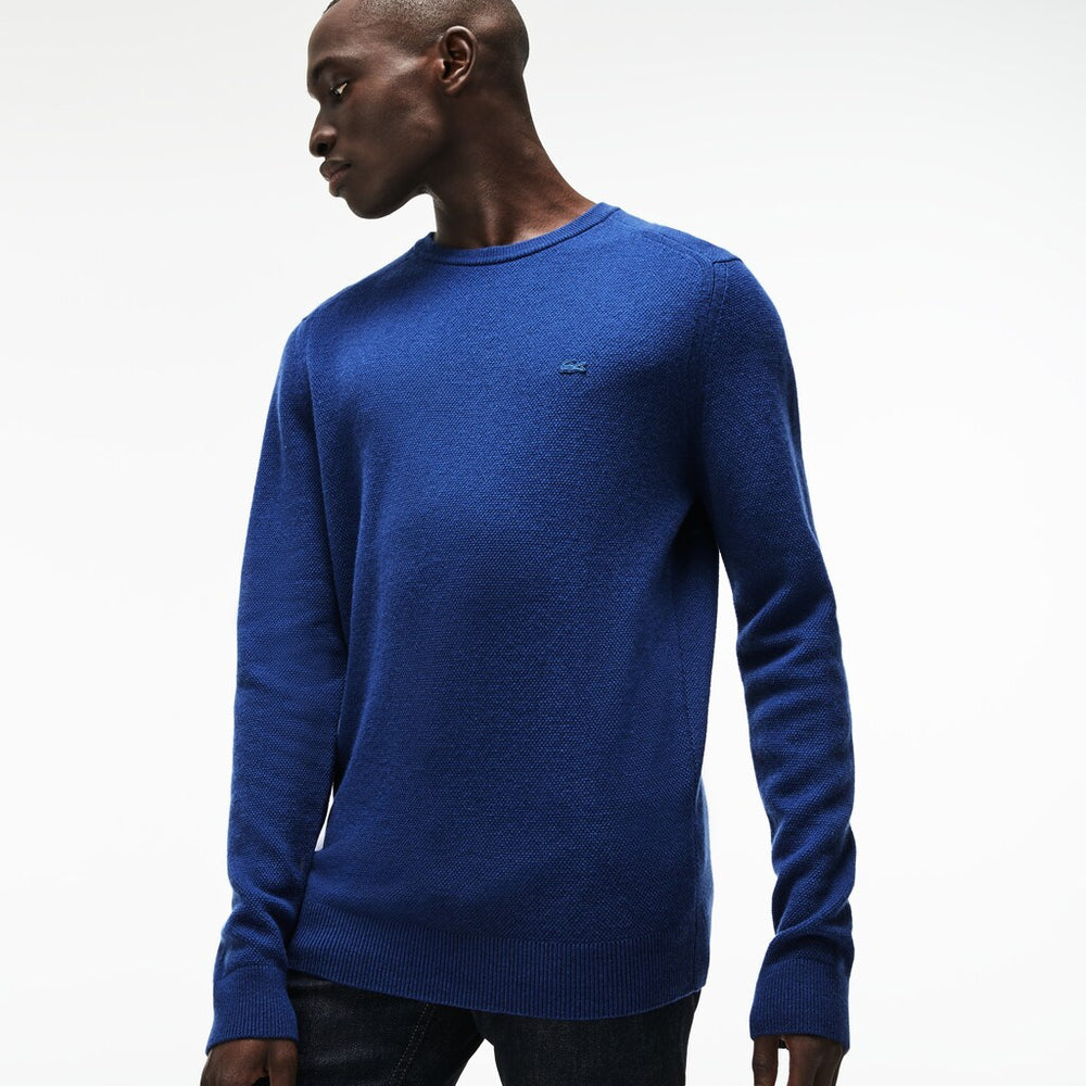 Men's Crew Neck Double Wool And Cashmere Piqué Sweater / Lacoste