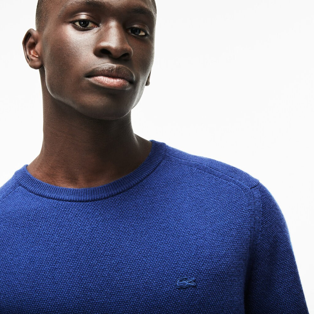 Men's Crew Neck Double Wool And Cashmere Piqué Sweater / Lacoste