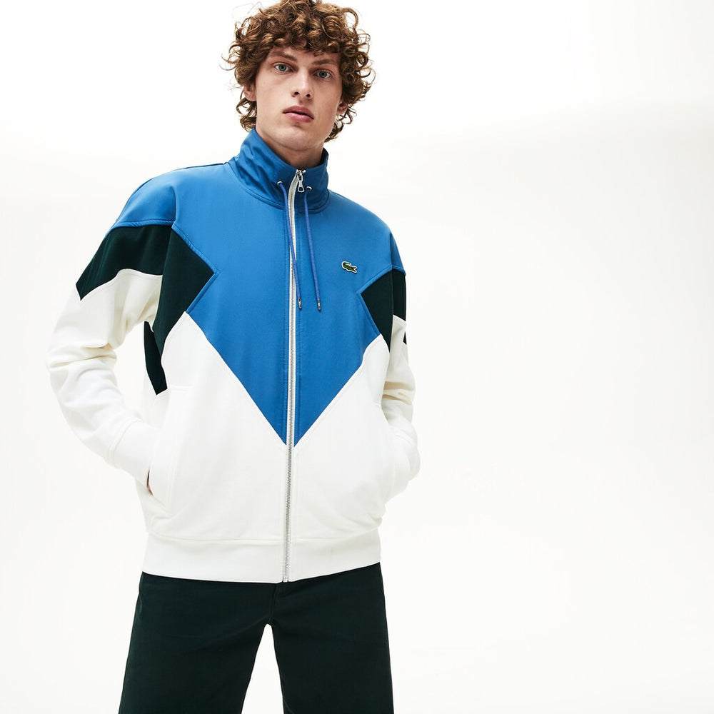 Men's Standup Collar Color-Blocked Cotton Fleece Jacket / Lacoste