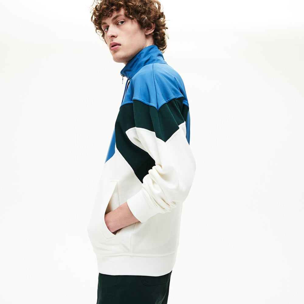 Men's Standup Collar Color-Blocked Cotton Fleece Jacket / Lacoste