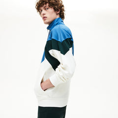 Men's Standup Collar Color-Blocked Cotton Fleece Jacket / Lacoste
