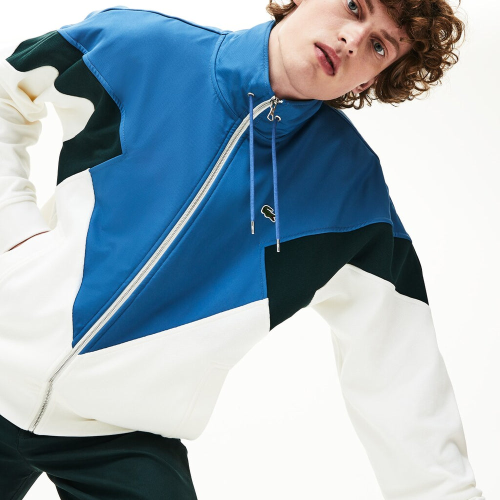 Men's Standup Collar Color-Blocked Cotton Fleece Jacket / Lacoste
