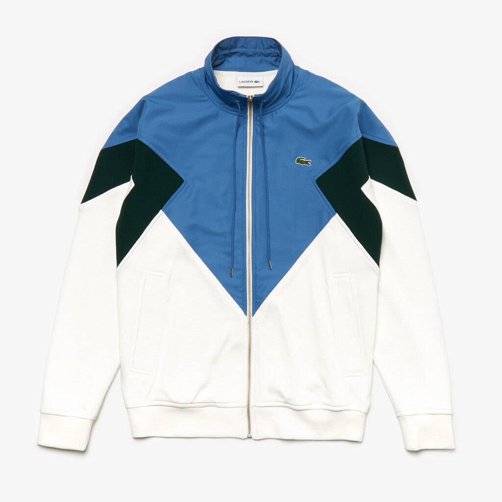 Men's Standup Collar Color-Blocked Cotton Fleece Jacket / Lacoste