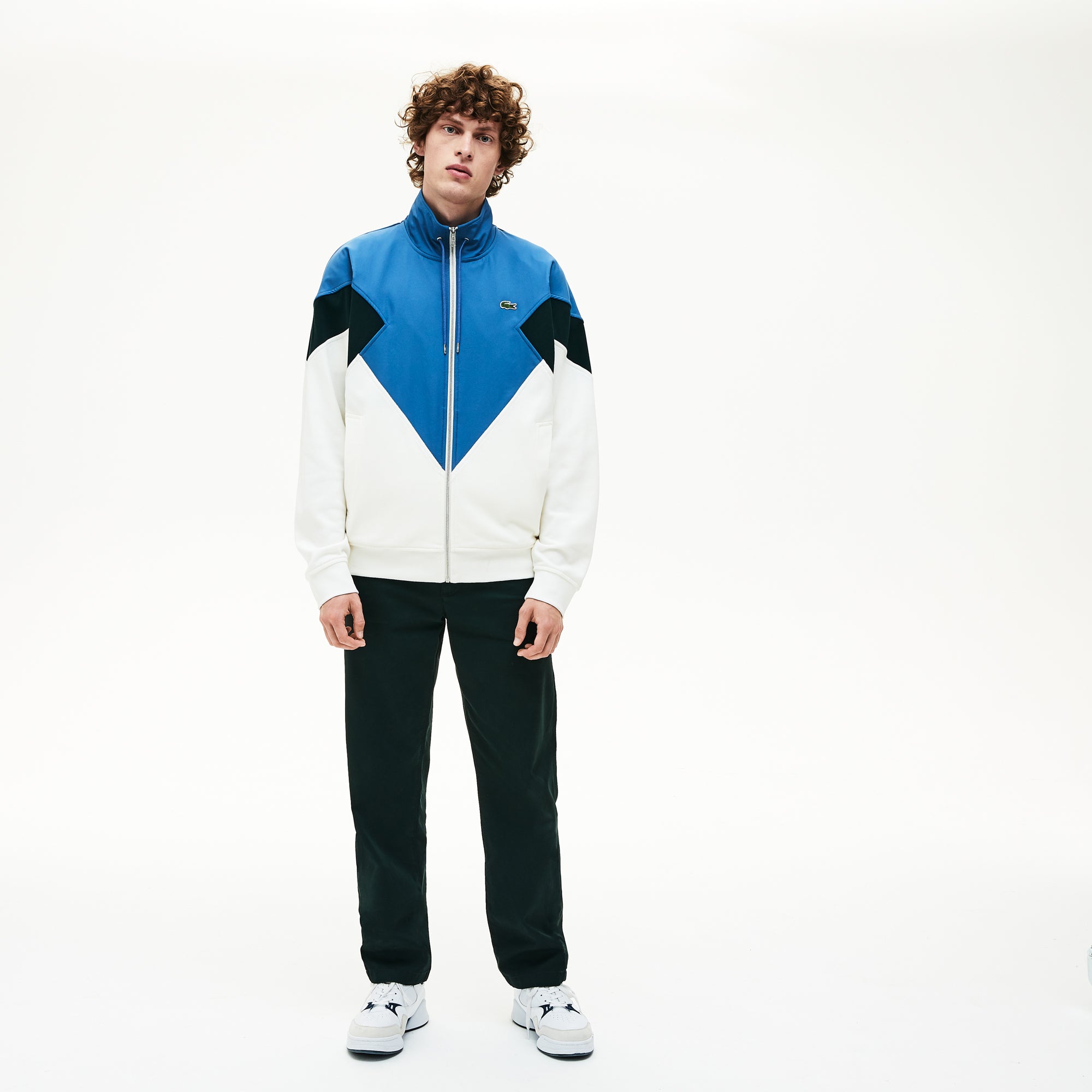 Men's Standup Collar Color-Blocked Cotton Fleece Jacket / Lacoste