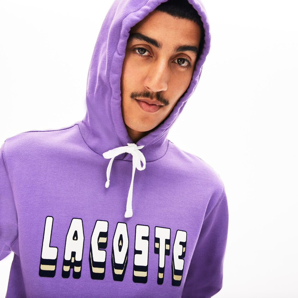 Men's Hooded 3D-Lettering Cotton Blend Fleece Sweatshirt / Lacoste
