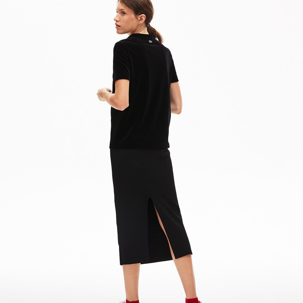 Women's LIVE Crewneck Golden Signature Velvet T-Shirt / Lacoste