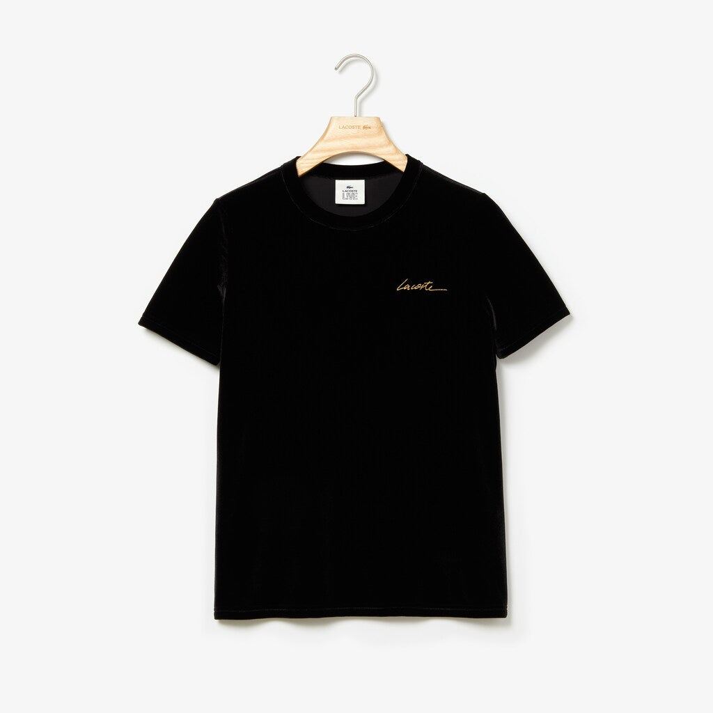 Women's LIVE Crewneck Golden Signature Velvet T-Shirt / Lacoste