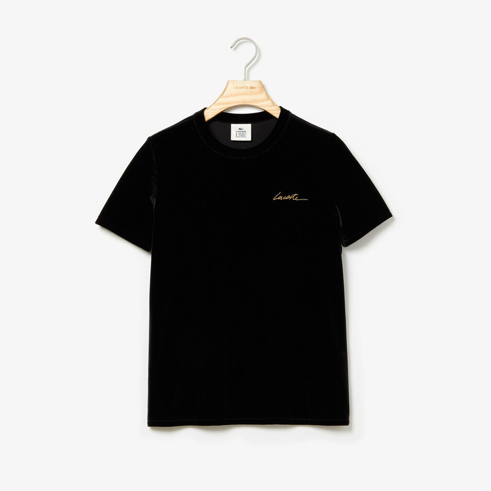 Women's LIVE Crewneck Golden Signature Velvet T-Shirt / Lacoste