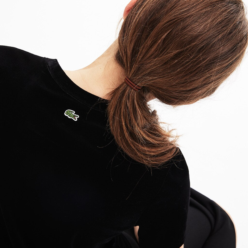 Women's LIVE Crewneck Golden Signature Velvet T-Shirt / Lacoste