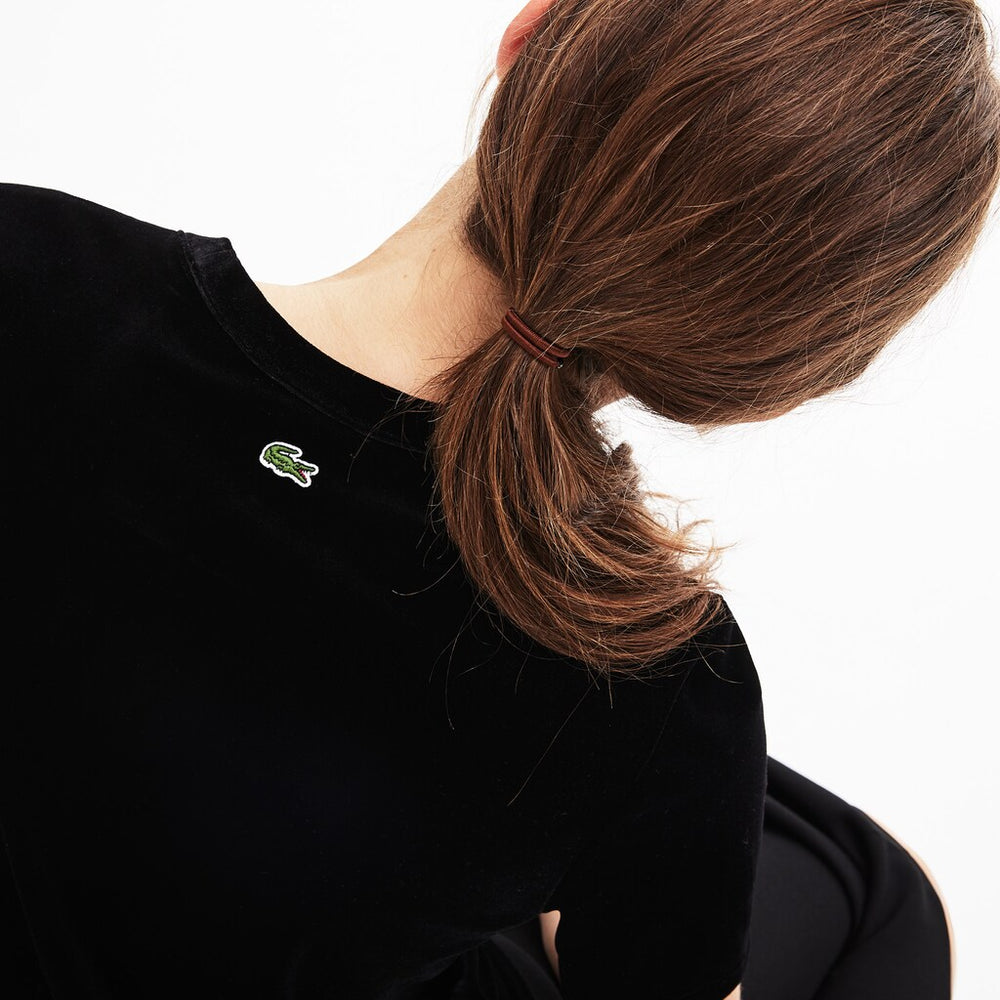 Women's LIVE Crewneck Golden Signature Velvet T-Shirt / Lacoste