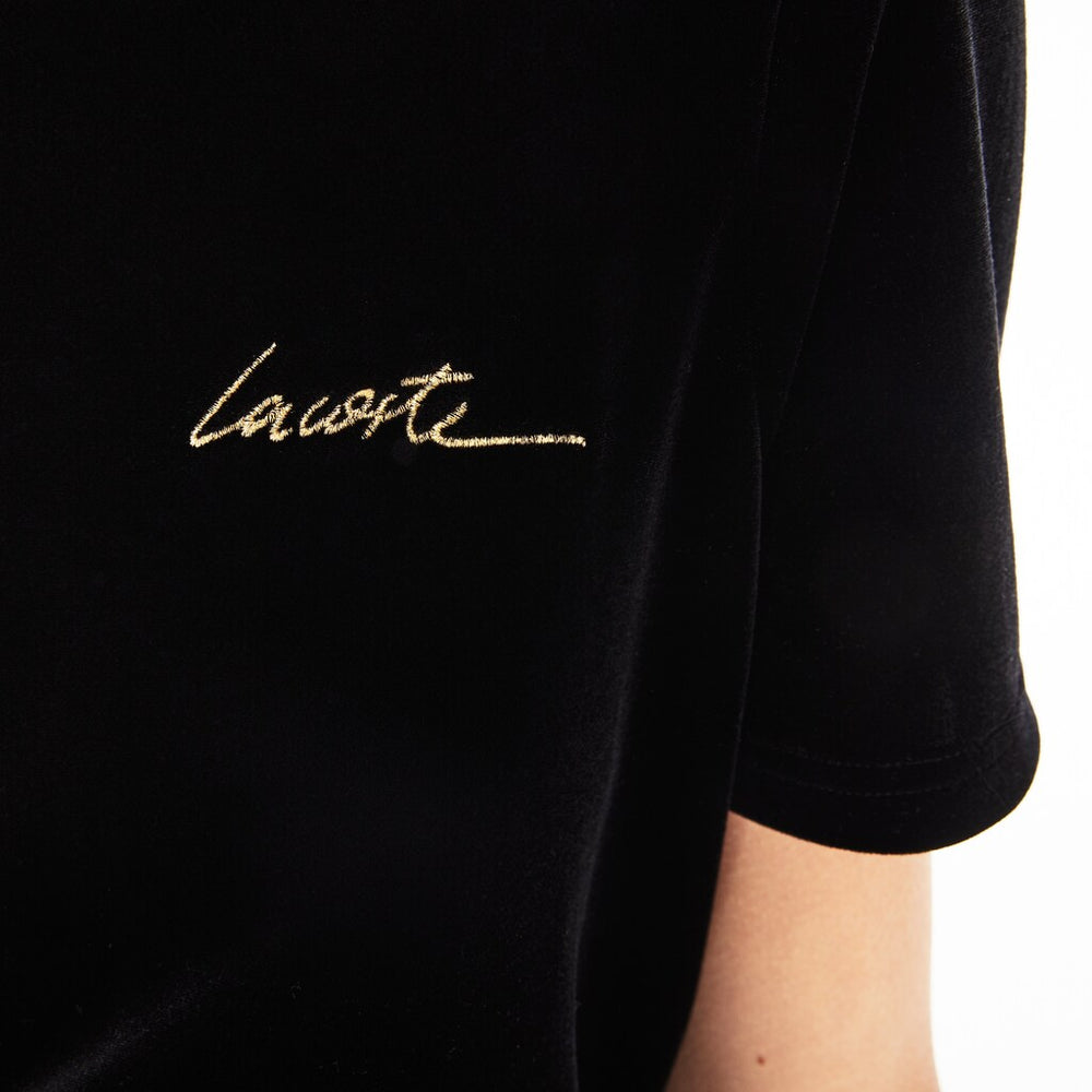 Women's LIVE Crewneck Golden Signature Velvet T-Shirt / Lacoste