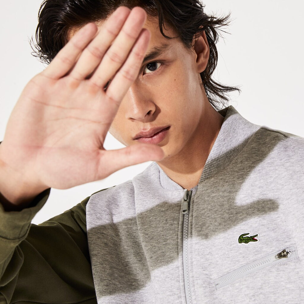 Men's SPORT Contrast-Sleeve Fleece Varsity Jacket / Lacoste