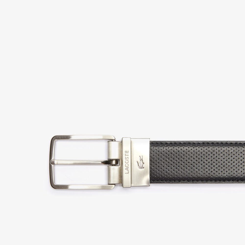 Men's Engraved-Buckle Reversible Piqué Leather Belt / Lacoste