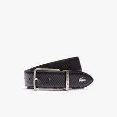 Men's Engraved-Buckle Reversible Piqué Leather Belt / Lacoste