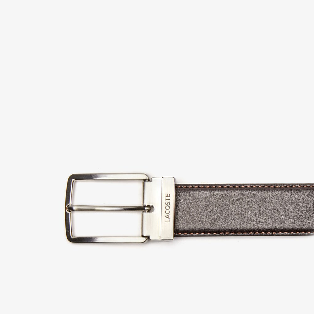 Men's Engraved-Buckle Grained Leather Belt / Lacoste