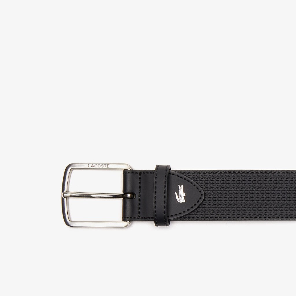Men's Engraved-Buckle Texturized Leather Belt / Lacoste