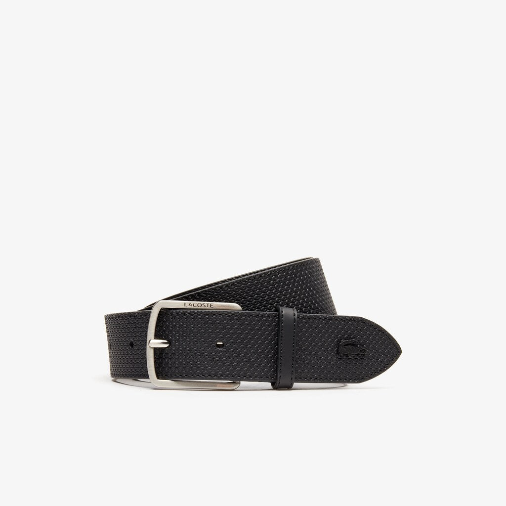 Men's Engraved-Buckle Texturized Leather Belt / Lacoste