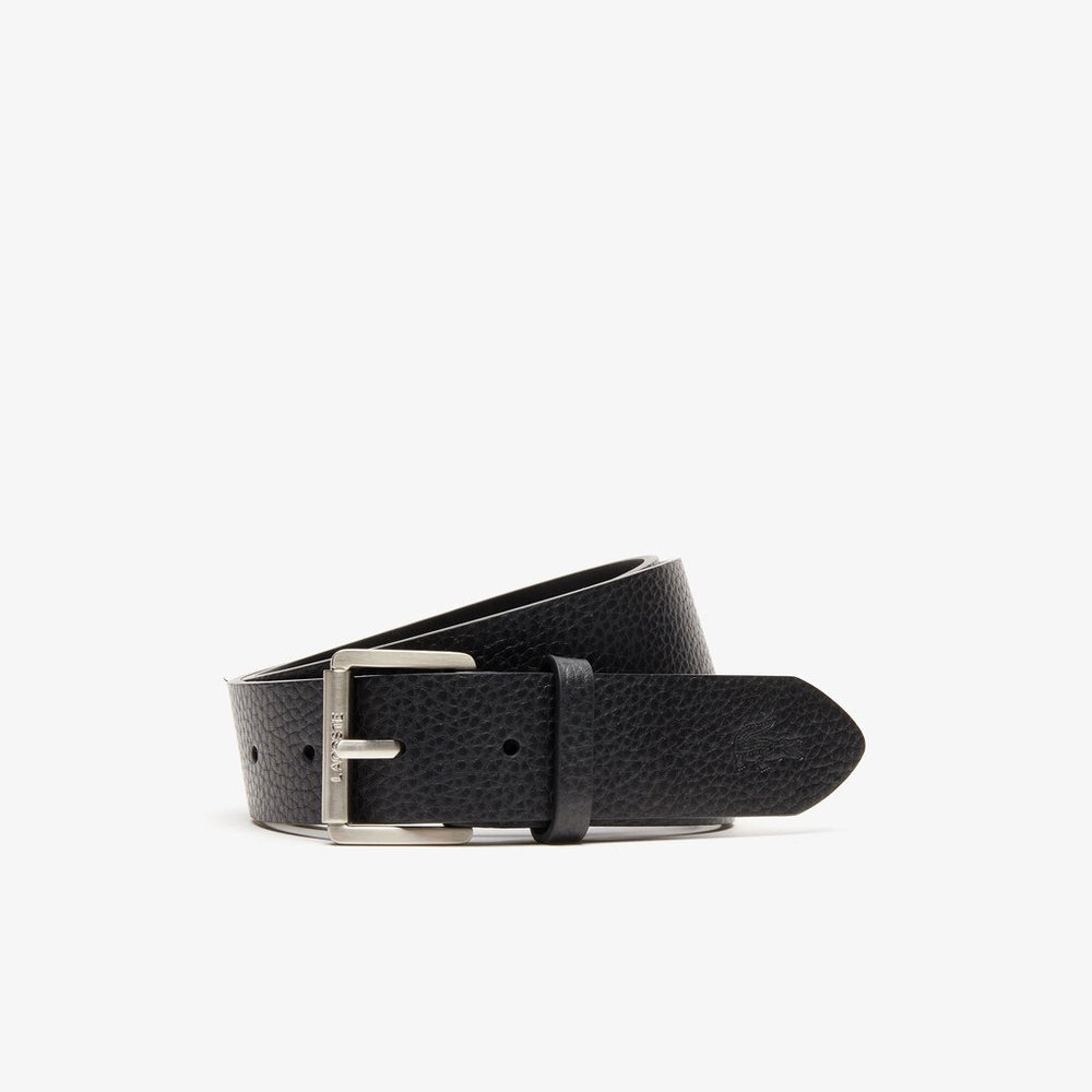 Men's Engraved Rolling Buckle Grained Leather Belt / Lacoste