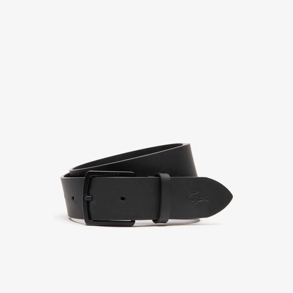 Men's Engraved-Buckle Smooth Leather Belt / Lacoste