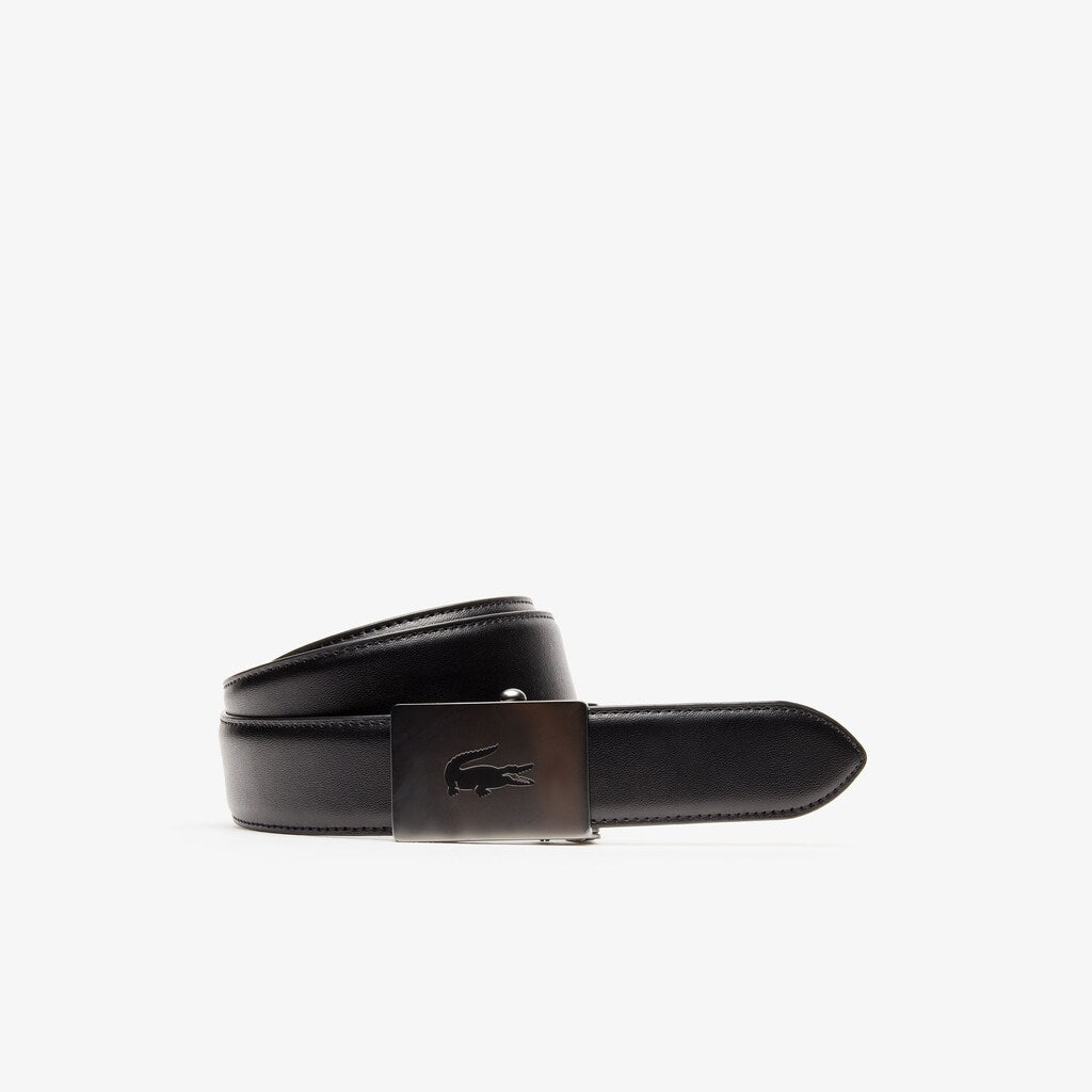 Men's Lacoste Engraved Plate Buckle Leather Belt / Lacoste
