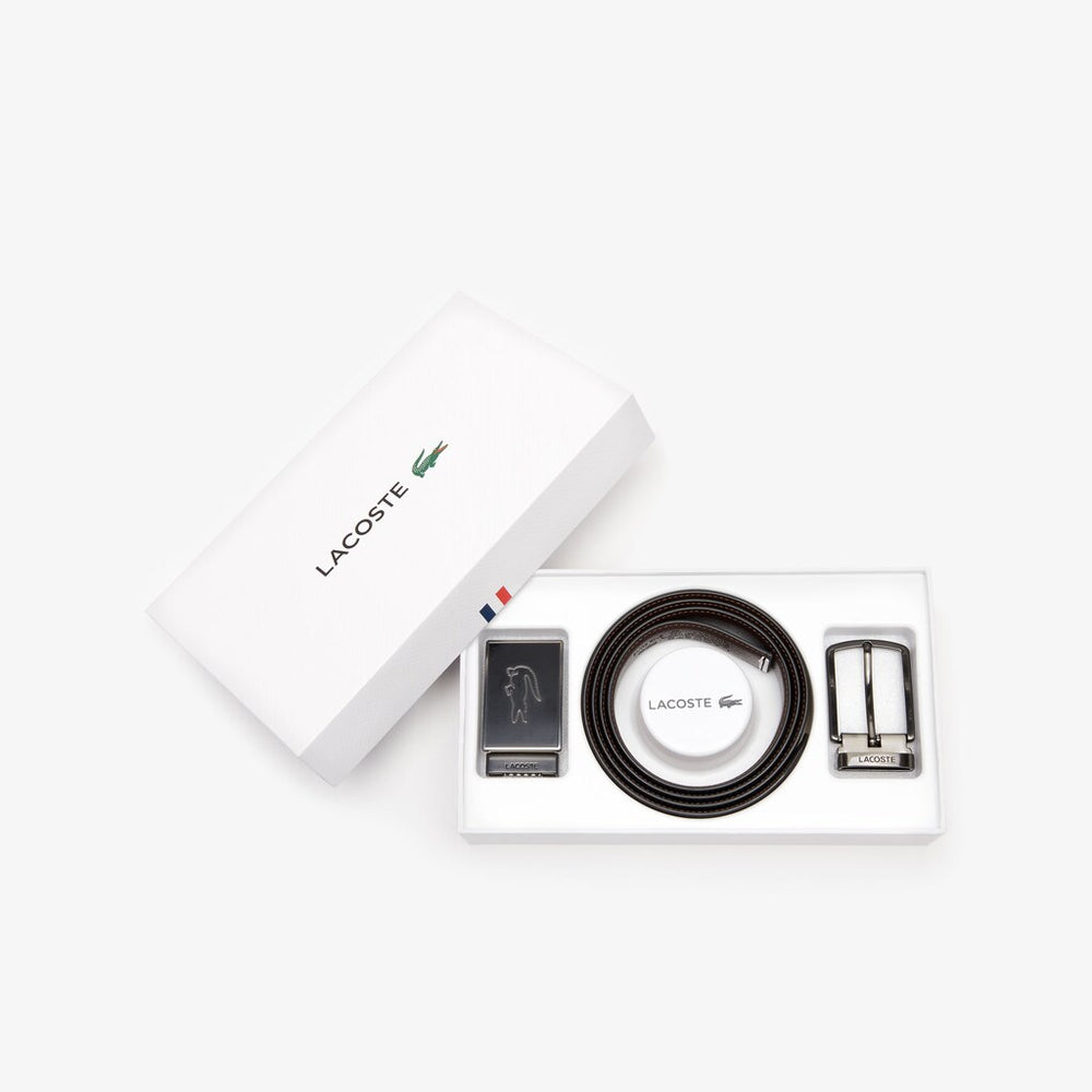 Men's Reversible Leather Belt And Interchangeable Buckles Gift Set / Lacoste