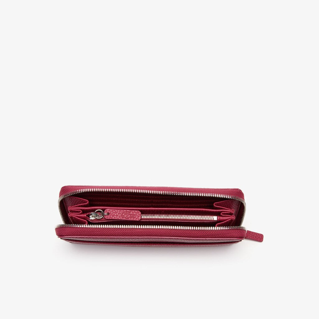 Women's Croco Crew Grained Leather Zip Wallet / Lacoste