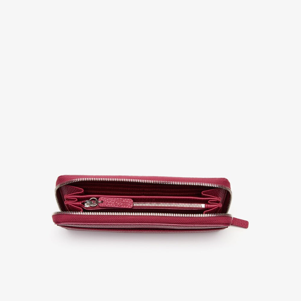 Women's Croco Crew Grained Leather Zip Wallet / Lacoste