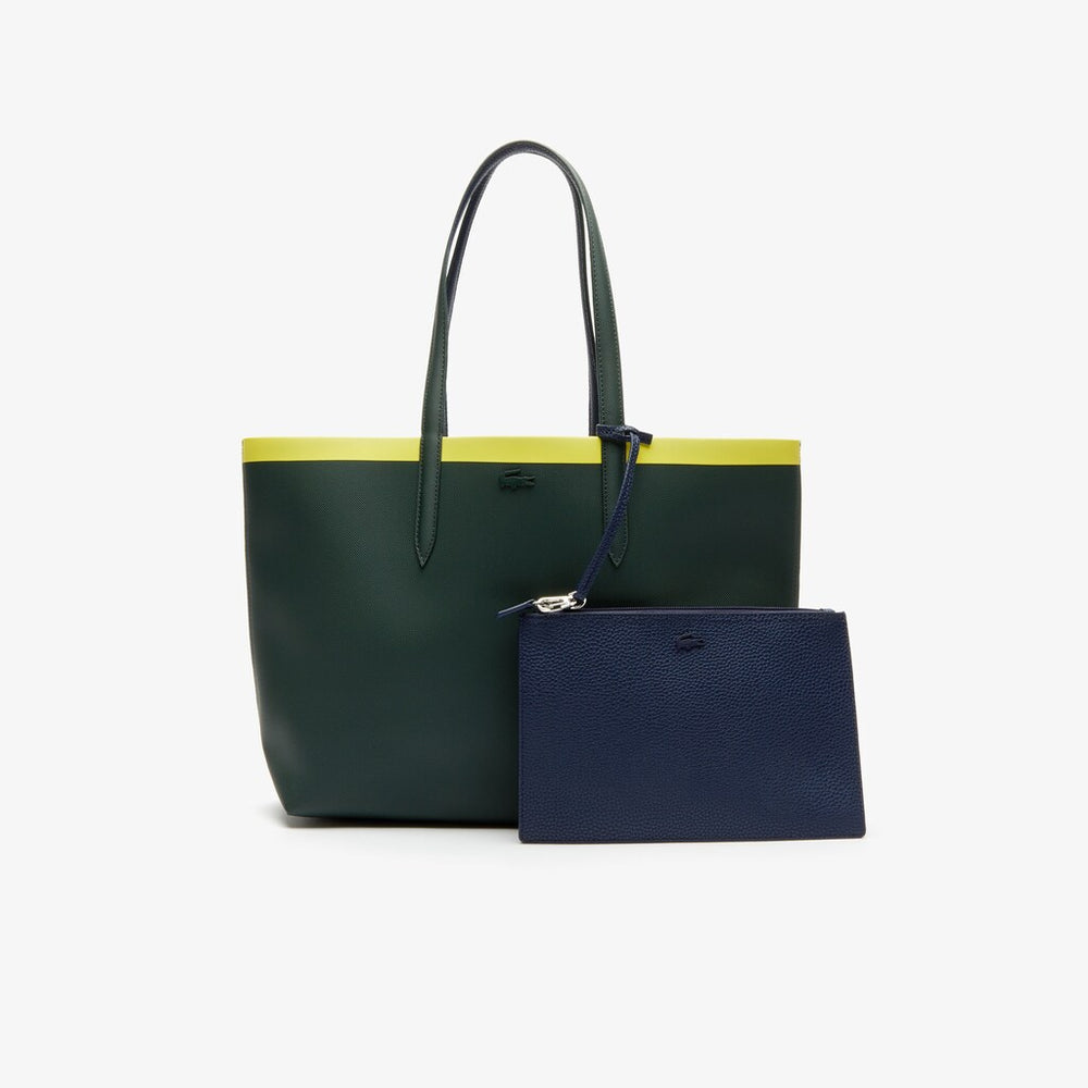 Women's Anna Reversible Contrast Band Coated Canvas Tote Bag / Lacoste