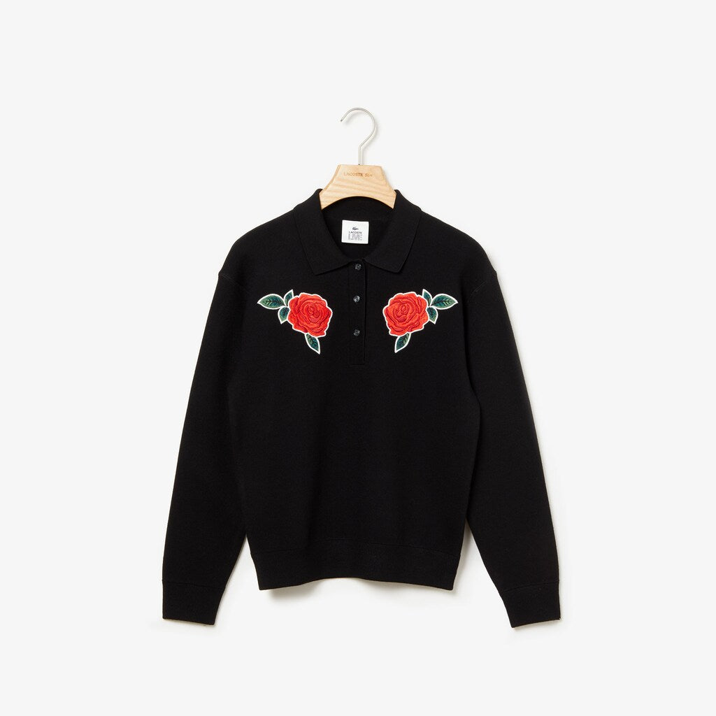 Women's LIVE Rose-Embroidered Cropped Sweater / Lacoste