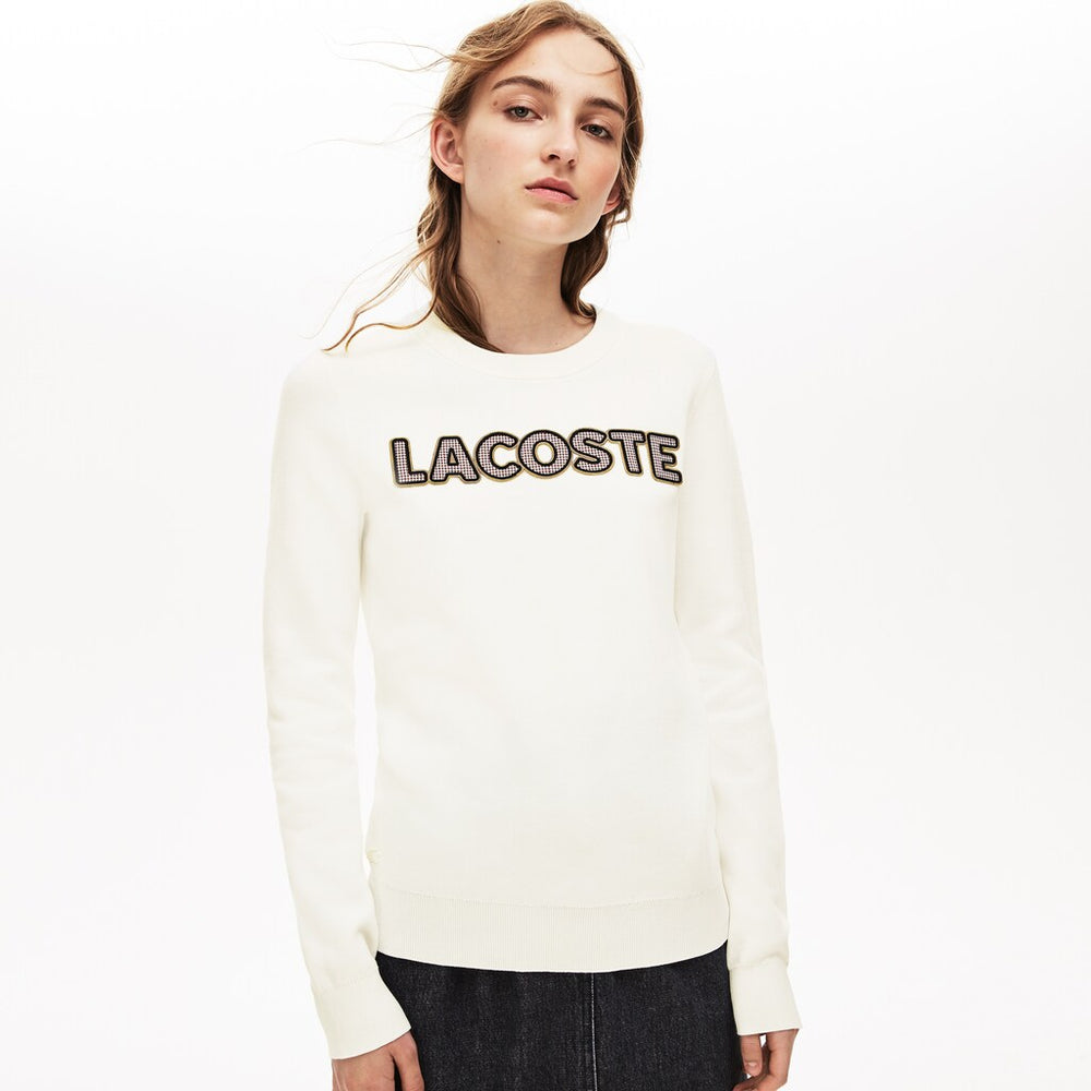 Women's Crewneck Checkerd-Logo Cotton Sweater / Lacoste