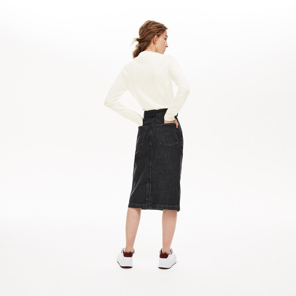 Women's Crewneck Checkerd-Logo Cotton Sweater / Lacoste