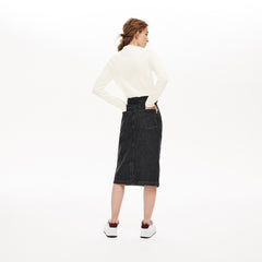 Women's Crewneck Checkerd-Logo Cotton Sweater / Lacoste