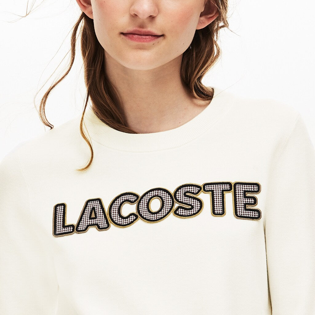 Women's Crewneck Checkerd-Logo Cotton Sweater / Lacoste
