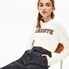 Women's Crewneck Checkerd-Logo Cotton Sweater / Lacoste