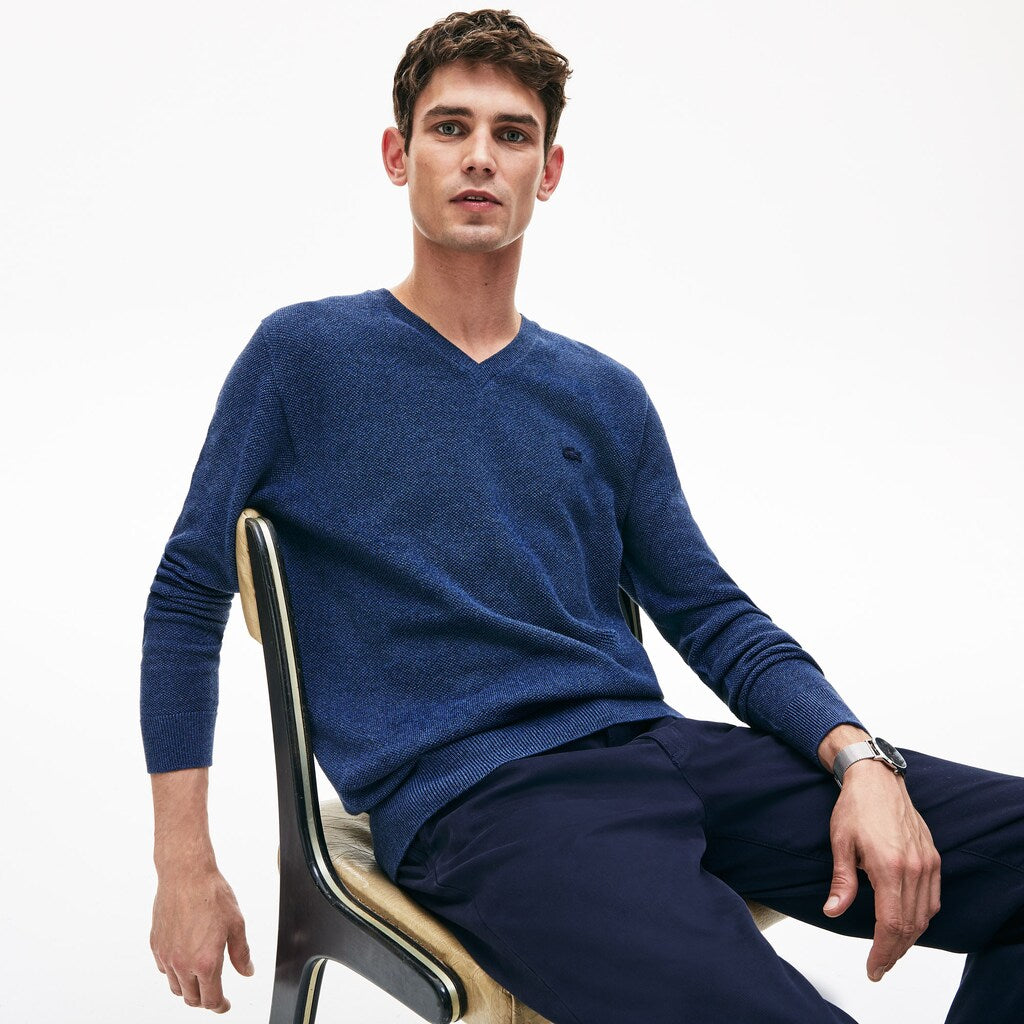 Men's V-neck Cotton Piqué Sweater / Lacoste