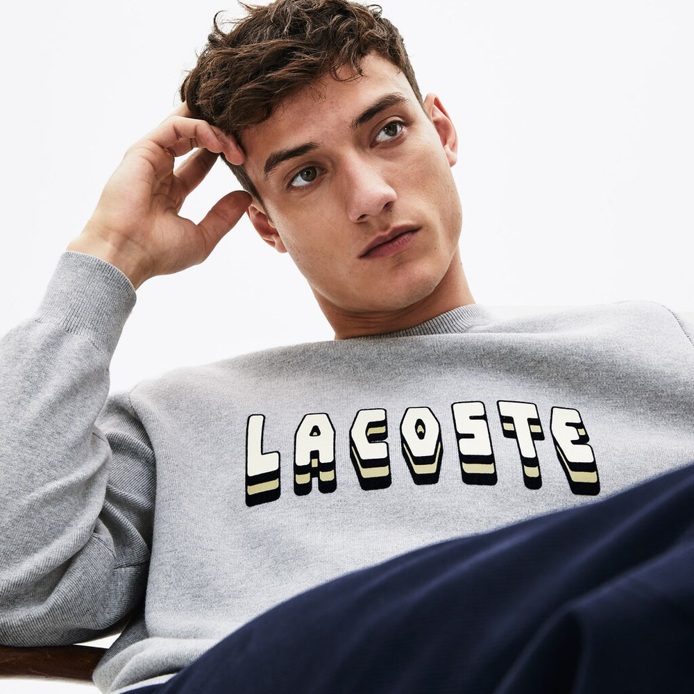 Men's 3D-Lettering Crewneck Cotton Blend Sweater / Lacoste