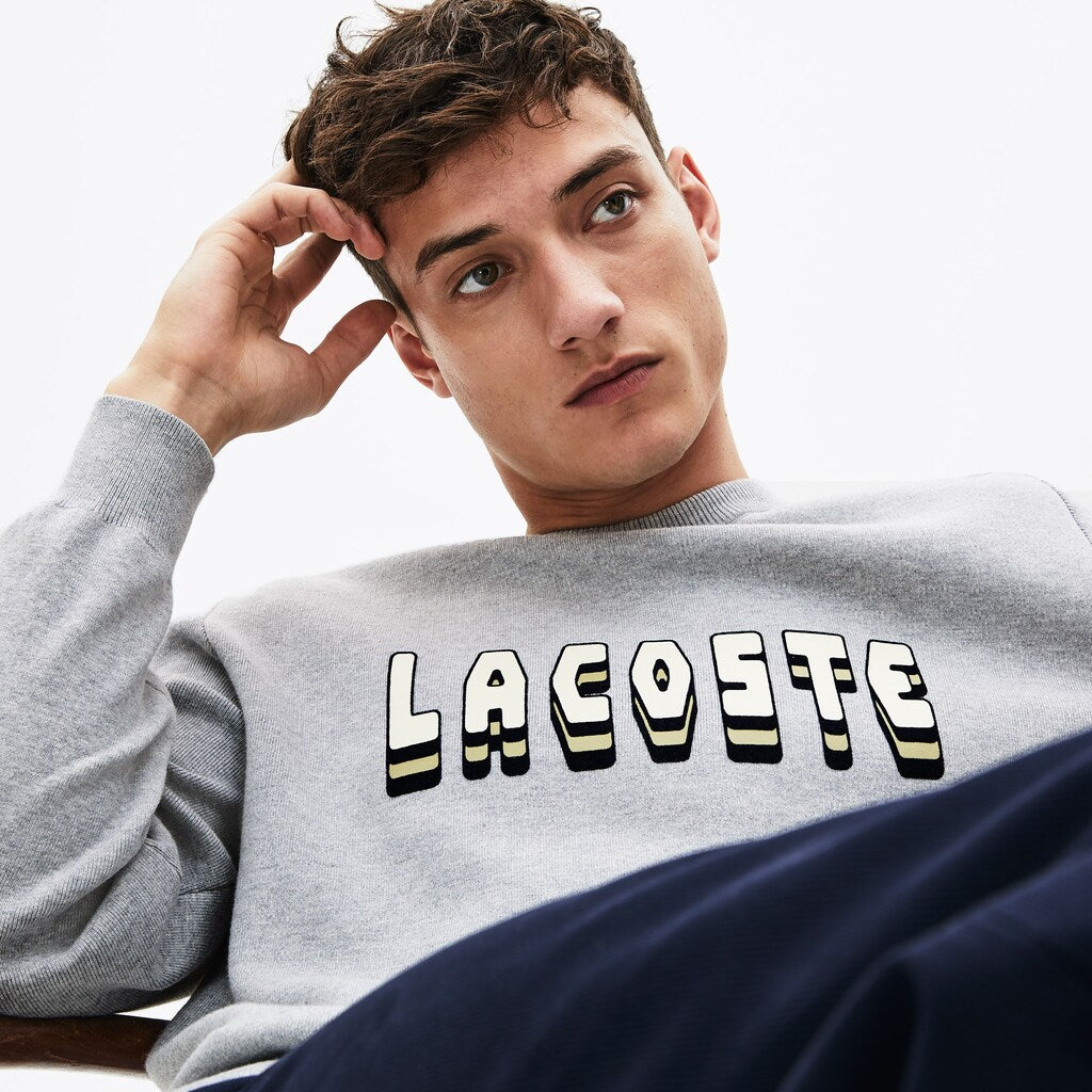 Men's 3D-Lettering Crewneck Cotton Blend Sweater / Lacoste