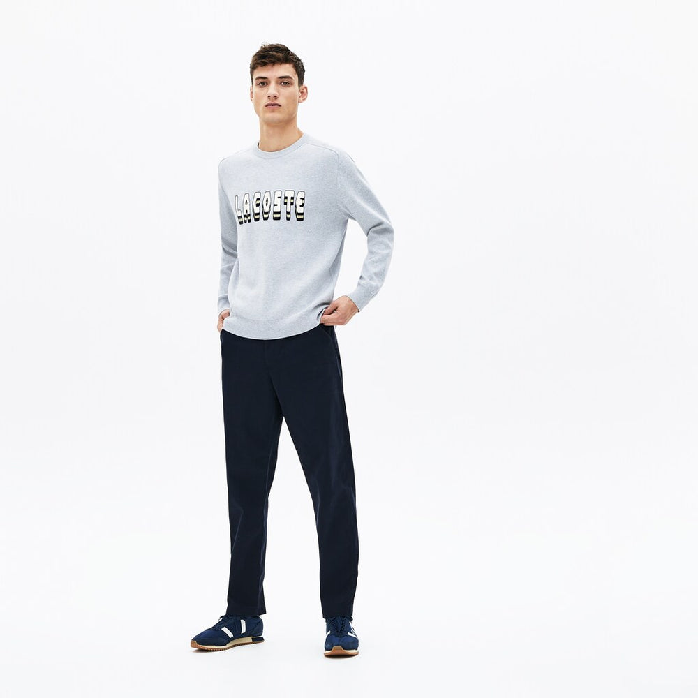 Men's 3D-Lettering Crewneck Cotton Blend Sweater / Lacoste