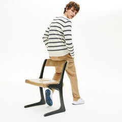 Men's Crewneck Pinstriped Wool and Cotton Sweater / Lacoste