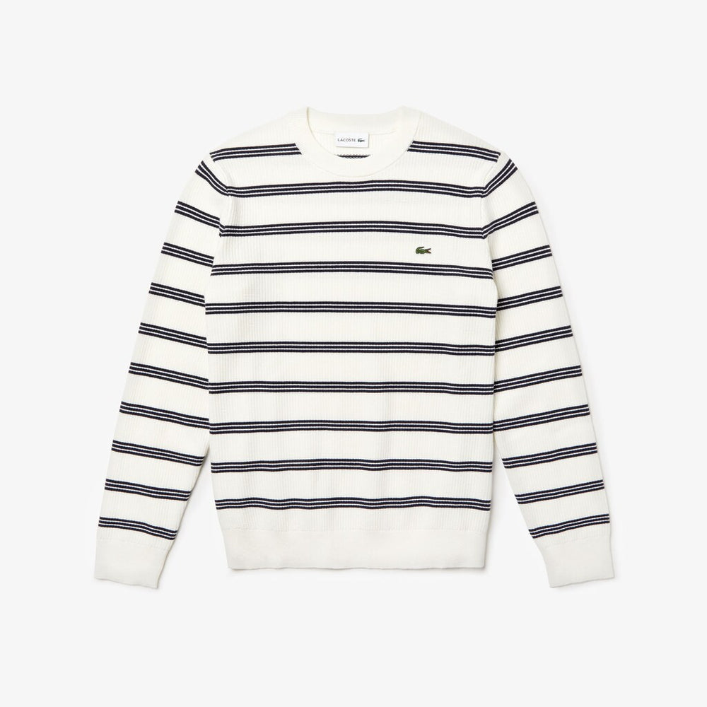Men's Crewneck Pinstriped Wool and Cotton Sweater / Lacoste