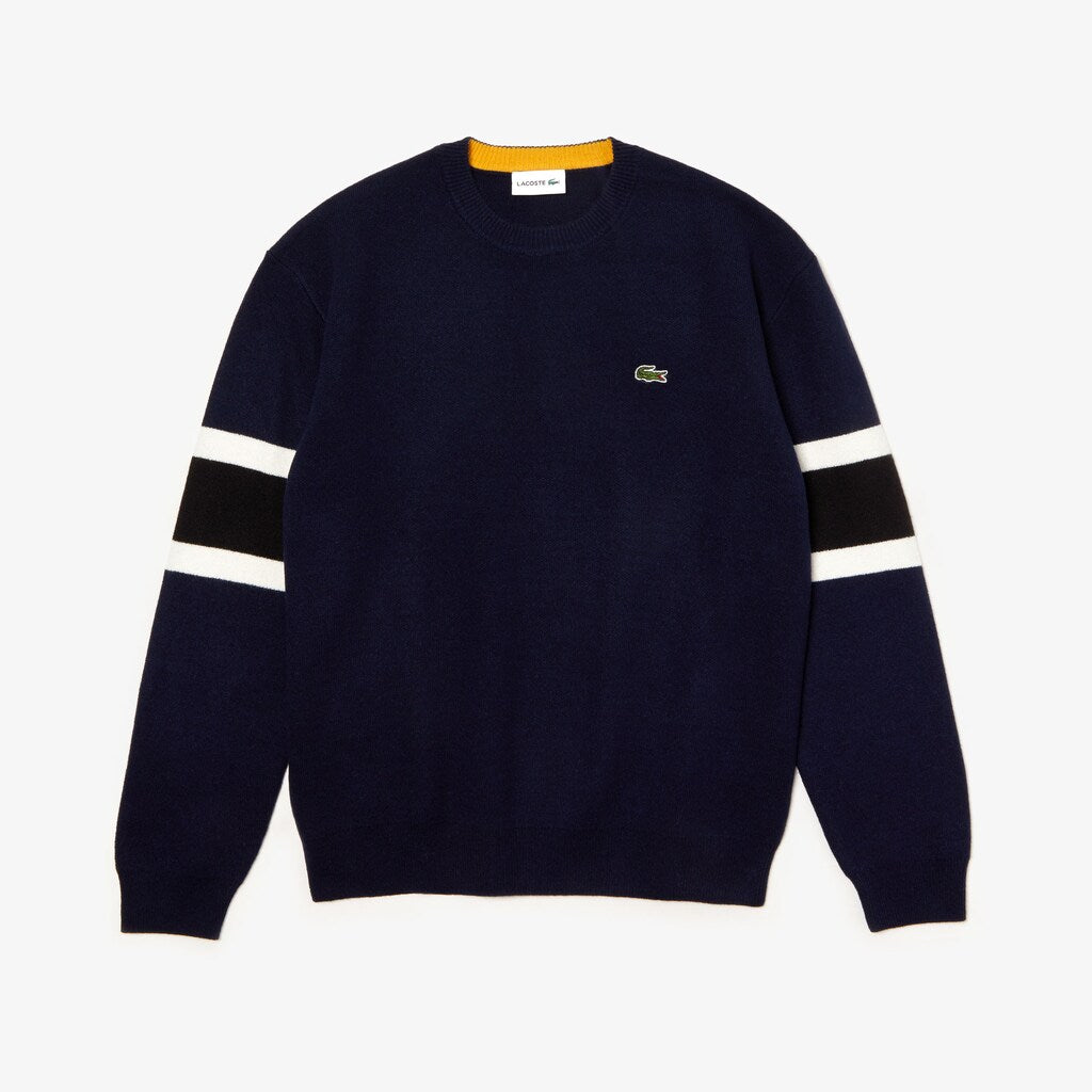 Men's Crewneck Striped-Sleeve Heathered Jacquard Sweater / Lacoste