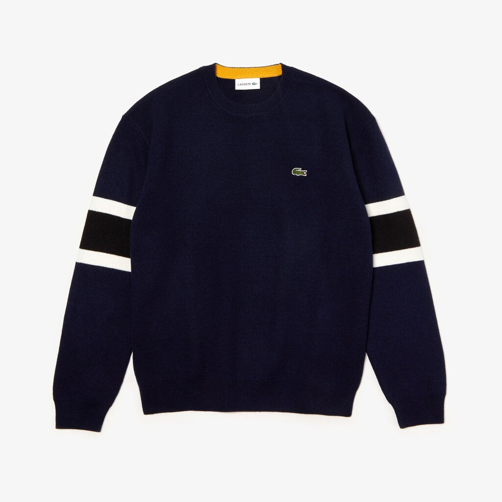 Men's Crewneck Striped-Sleeve Heathered Jacquard Sweater / Lacoste