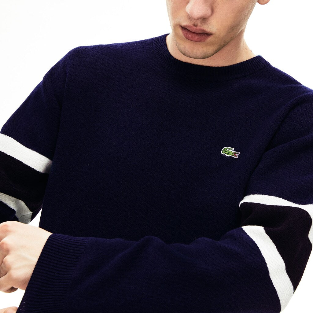 Men's Crewneck Striped-Sleeve Heathered Jacquard Sweater / Lacoste