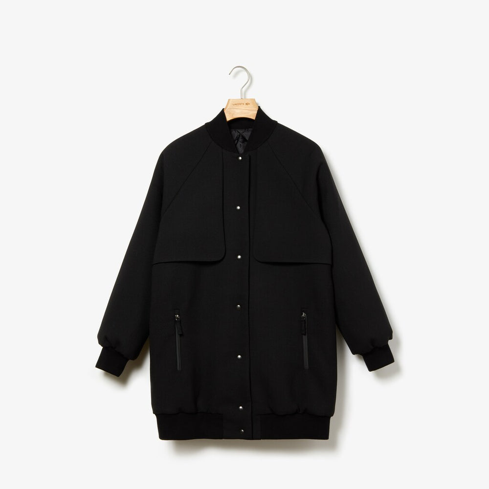 Women's Quilted Lining Long Wool Crepe Bomber Jacket / Lacoste