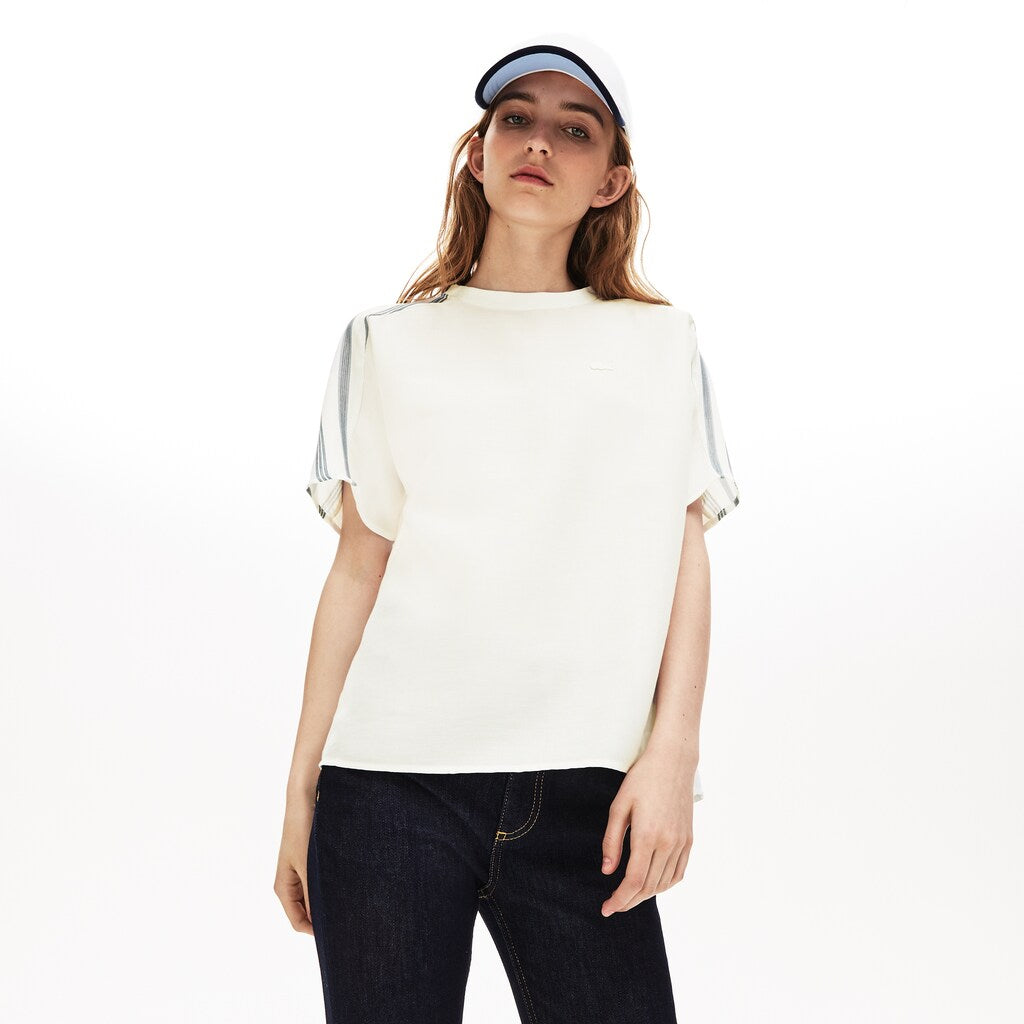 Women's Striped Panel Lightweight Canvas T-shirt / Lacoste