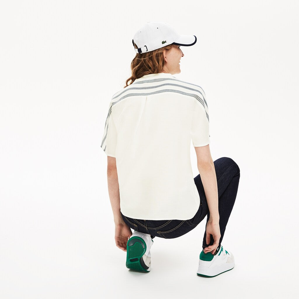 Women's Striped Panel Lightweight Canvas T-shirt / Lacoste